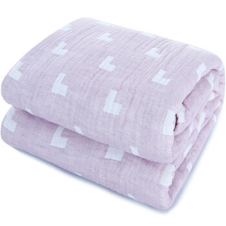 三利 纯棉AB版符号纱布毛巾被 40s精梳纱 居家午休四季通用盖毯 双人200×230cm 浅粉