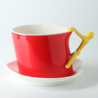 依帝欧EDO 创意咖啡杯套装 杯碟带勺 陶瓷杯子红色TH6019