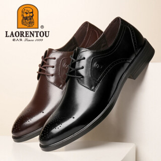 老人头（LAORENTOU） 男鞋牛皮舒适正装鞋英伦时尚布洛克雕花婚鞋