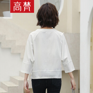 高梵春夏装时尚纯色宽松七分袖T恤女韩版上衣女装 G1180033 白色 160/M