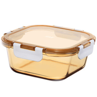 然也（RAE）琥珀色 高硼硅耐热玻璃保鲜盒方形320ml 微波炉烤箱饭盒碗便当餐盒 冰箱收纳盒R7605