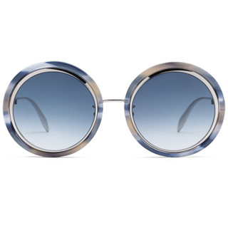 亚历山大·麦昆Alexander McQueen eyewear女士墨镜 板材金属镜框 AM0150S-005 哈瓦那镜框渐变蓝镜片 53mm