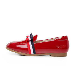 天美意（TEENMIX）童鞋女童鞋时尚公主鞋儿童彩色织带单鞋DX0267 红色 36码