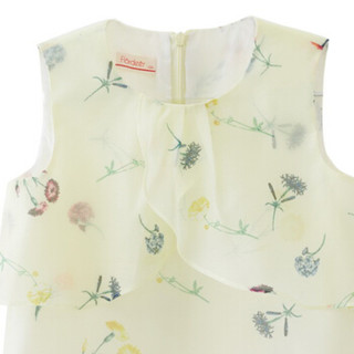Flordeer 弗萝町 文化衫系列 AHSN211-3 法国童装女童碎花欧根纱无袖连衣裙 F71040 黄色 130