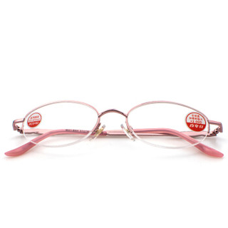 百年红 老花镜 女士轻盈合金半框高清舒适眼镜架 8021 樱花粉 100度(50岁以下)