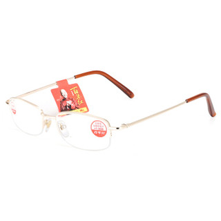 百年红 老花镜男女通用款 金属半框高清舒适老化眼镜架 8020 金色 300度(65-70岁)