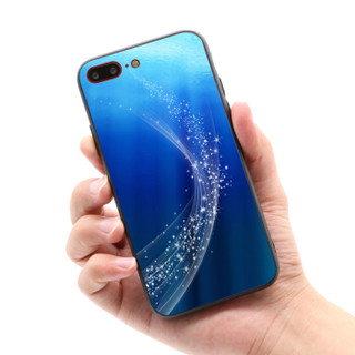 伟吉iPhone8Plus 玻璃后盖手机壳（钢化玻璃后盖+TPU软边）防摔全包新款硬壳 蓝色音符图案 适用于苹果8Plus