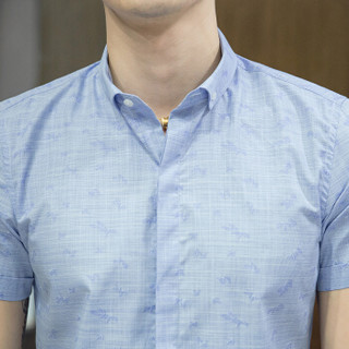 鳄鱼恤（CROCODILE）衬衫 男士韩版修身大码短袖衬衣 D27 浅蓝 4XL/43