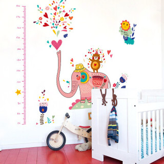 乐荔 身高贴 儿童房幼儿园量身高尺贴画墙贴装饰可移除身高贴 粉色喷水小象 120*130