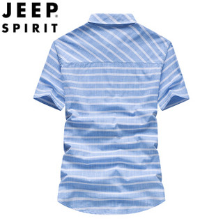 吉普（JEEP）短袖衬衫 男士休闲条纹衬衣服宽松男装工装衬衫男 RSC0206 蓝色 2XL