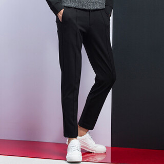 鸭鸭（YAYA）男士针织休闲裤春季新款韩版修身裤子青年百搭小脚长裤 黑色XL