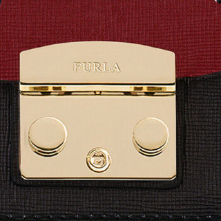 FURLA 芙拉 女士牛皮革拼色  METROPOLIS系列 迷你化妆包零钱包链条包 978191 黑色+深红色