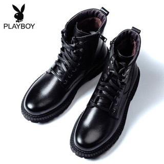 PLAYBOY 花花公子 男士系带舒适保暖加绒中帮马丁棉靴子 8DW632001V