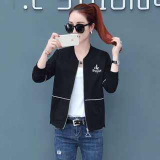 尚格帛 秋季新品女装短外套女短款棒球服夹克韩版修缮长袖外套 HZ1032-8723GB 黑色 XL