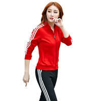 FANDIMU 范迪慕 运动套装女春秋情侣款时尚休闲运动服跑步健身服卫衣运动套装男 FDM1803-女款红色-外套两件套-L
