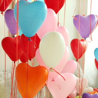 雨花泽 心形彩色加厚气球100只装赠送打气筒 求婚婚庆生日节日聚会晚会布置气球装饰用品 混色