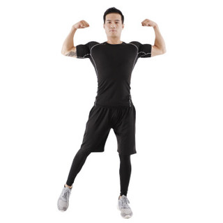 FANDIMU 范迪慕 运动套装男健身服透气速干弹力训练篮球运动服跑步 FNZ9001-黑色拼线-短袖外套五件套-XXL