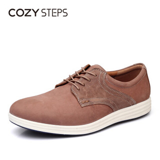 COZY STEPS 头层牛皮商务休闲低帮系带平底舒适单鞋6A355 卡其色 40