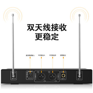 C.O.K W-970C 无线麦克风无线话筒一拖二 家用ktv音响唱歌 会议 K歌 会议演讲户外舞台 电视卡拉ok