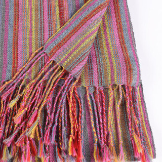 SOL ALPACA 女士花色条纹秘鲁原产小羊驼毛阿尔巴卡大围巾披肩 WL-P1382 C003 70*200厘米