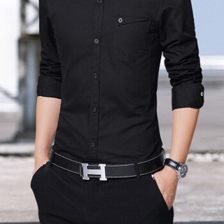 猫人（MiiOW）长袖衬衫 男士商务休闲潮流纯色百搭长袖衬衣A180-8006黑色3XL
