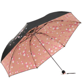 天堂伞 聆听花开碰击黑胶三折小黑伞晴雨伞33509E桔红色