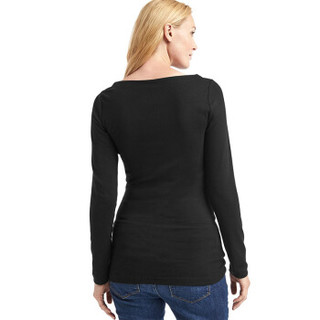 Gap旗舰店 孕妇装纯色柔软莫代尔船领长袖T恤基本款上衣 274496 正黑色 165/88A(S)