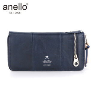 日本anello 日本潮流时尚圆弧拉链长款钱包D0691 藏蓝色
