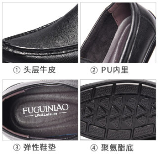 富贵鸟(FUGUINIAO)套脚男鞋头层牛皮商务休闲日常百搭S994993 黑色 42