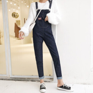 城加(CITYPLUS) 2019新款背带裤女九分宽松弹性小脚高腰背带学生裤CWKN191171深蓝色M