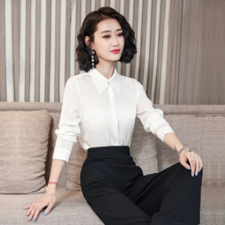 奥豚 AOTUN 2019春新款真丝衬衫女长袖气质宽松大码桑蚕丝上衣衬衣AS-C41 黑色 XL