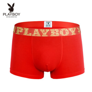 PLAYBOY 花花公子 大红系列 大红男士内裤中国红男平角裤 5523 -3条大红 XXL (红色、XXL、平角裤、粘纤)
