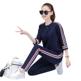 堡晟 2019春季女装新品卫衣时尚百搭休闲套装宽松运动服韩版套头两件套 HZ501-6001 宝蓝 XXXL