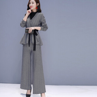 米兰茵 MILANYIN 女装 2019春季时尚简约条纹优雅时尚修身上衣+裤子两件套 ML19105 图片色 XL