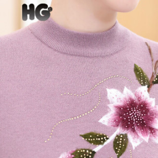 HG半高领毛衣女秋冬妈妈绣花短款套头针织打底衫中年加厚线衣 驼色 165/88A/L