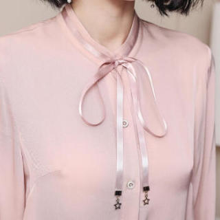 仙丫 2019春季新款女装新品衬衫女桑蚕丝真丝长袖韩版显瘦蝴蝶结衬衣飘带款上衣 yzasC-18 雅黑色 XXL