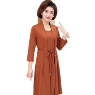 堡晟 2019春季女装新品中老年女装时尚中长款妈妈装气质百搭连衣裙 MMYL8102 焦糖色 XXXL