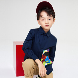 gxg kids童装上衣藏青口袋休闲衬衣男童春款长袖衬衫 藏青色 130
