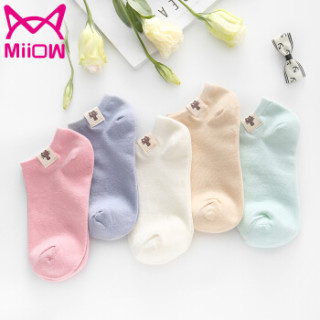 猫人(MiiOW)女士船袜女春夏季棉质简约纯色隐形袜休闲运动短袜子女袜 混色5双 均码