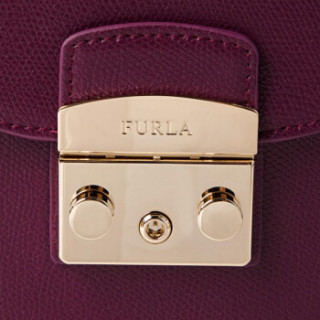 FURLA 芙拉 METROPOLIS系列 SS19 CRUISE 女士 牛皮剖层革 酒红色 迷你 手提斜挎单肩小方包链条包993827