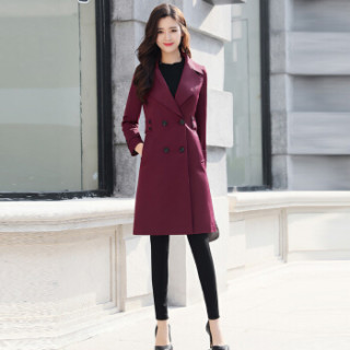 米兰茵(MILANYIN)女装 2019年春季时尚潮流舒适简约个性中长款纯色长袖风衣 ML19178 酒红色 2XL
