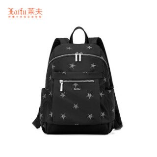 莱夫 双肩包女中号背包出行旅游轻盈尼龙帆布包8410963J黑色五角星