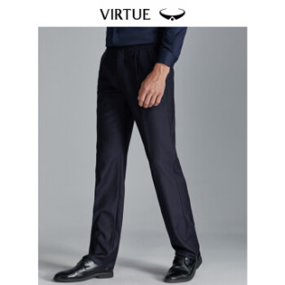 Virtue富绅宽松单褶羊毛防皱男2019春季新品西裤商务休闲暗竖纹正装直筒西裤YKM60243103 藏青色 90