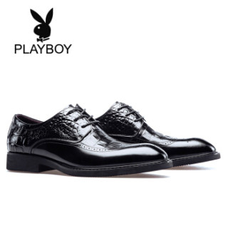 花花公子(PLAYBOY)男士皮鞋正装圆头牛皮英伦系带鞋子男9AW551136D 黑色 41