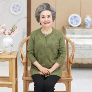 AUDDE 2018秋季新品中老年女装长袖毛衣外套60岁70老年人薄款针织衫开衫上衣女 MMTH2589 驼色 XXL