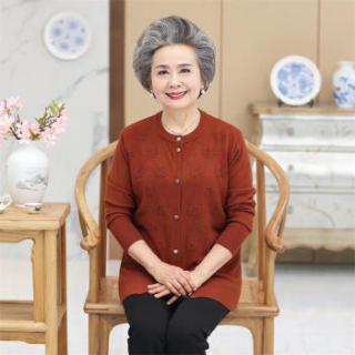 AUDDE 2018秋季新品中老年女装长袖毛衣外套60岁70老年人薄款针织衫开衫上衣女 MMTH2589 驼色 XXL
