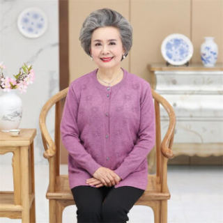 AUDDE 2018秋季新品中老年女装长袖毛衣外套60岁70老年人薄款针织衫开衫上衣女 MMTH2589 驼色 XXL