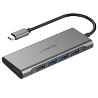 蓝盛(lention)Type-C扩展坞 USB-C转HDMI+4个USB3.0接口+PD充电 MacBook拓展坞 深空灰