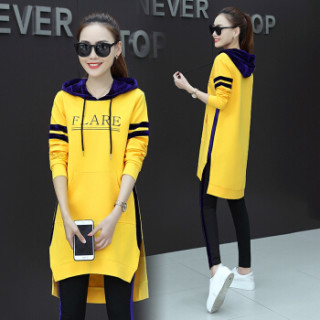凡淑 2019春季新品女装欧洲站连帽刺绣休闲套装学生跑步时尚运动服潮卫衣 HZ6026-582FSTZR 黑色 M