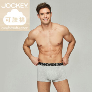 JOCKEY 男士内裤男平角裤棉质混色3条装透气中腰平角内裤 JK10200001020 H16 黑+浅麻灰+藏青 M (黑色、M、平角裤、棉质)